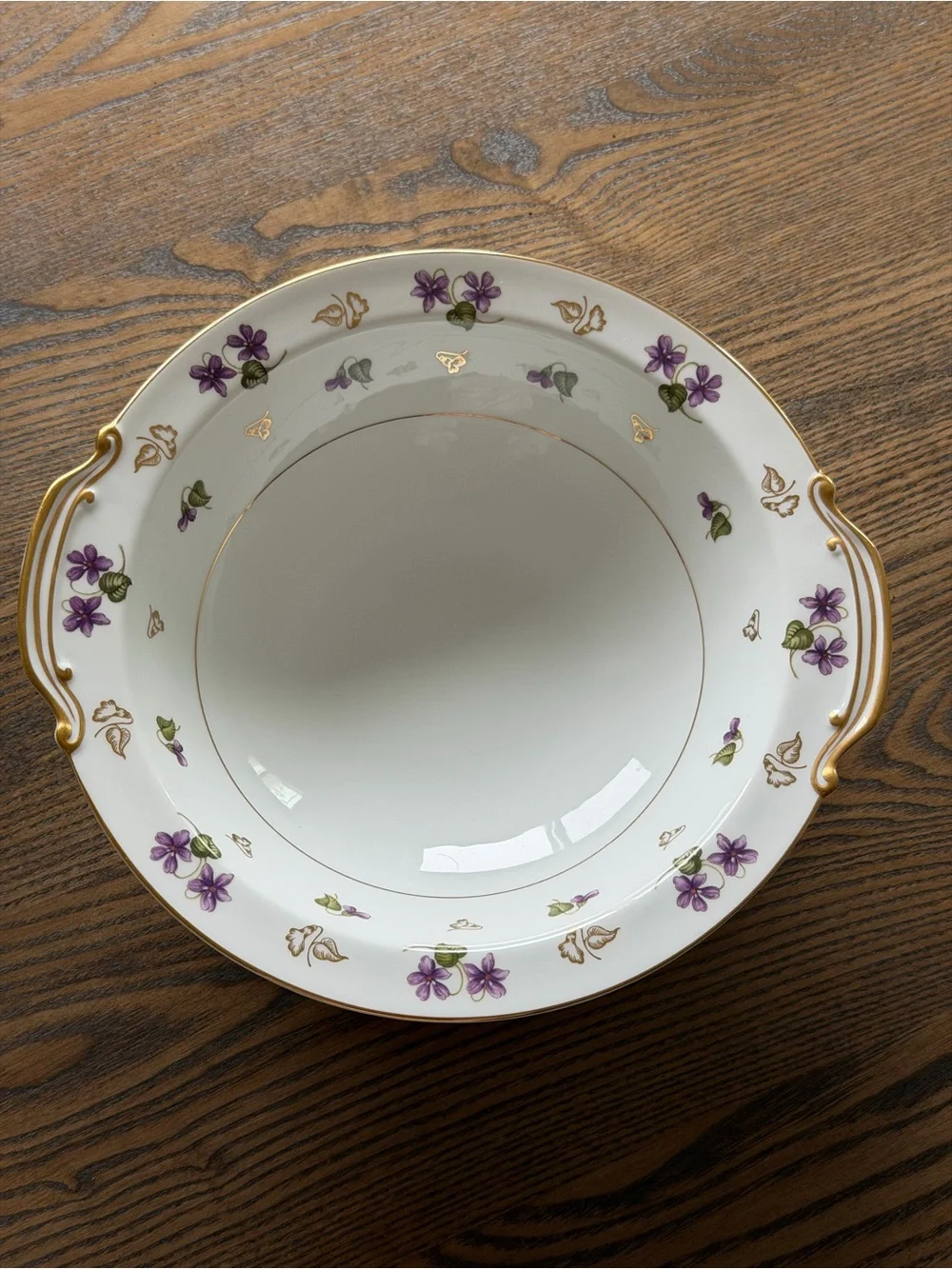 Noritake Avalon 5150 Porcelain Serving Bowl with Purple Violets & Gold Trim